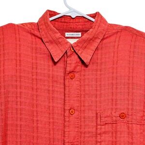 Saddlebred Mens XL Red Linen Blend Short Sleeve Button Down Textured Grid Shirt